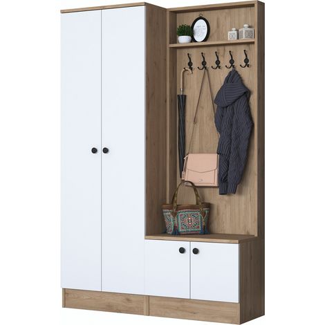 Mueble de Entrada Rezzato, 5 Estantes, Perchero, 4 Puertas, 120x36x183h cm Blanco