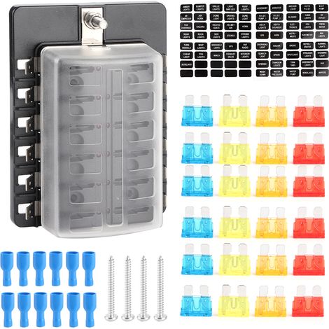 12-fach Sicherungskasten-Set mit Flachsicherungshalter und LED-Anzeige für Auto, LKW, Bus, Boot, Yacht.