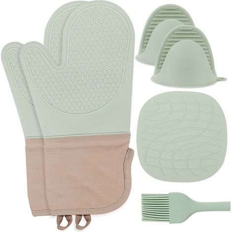 Hitzebeständige Handschuhe, hitzebeständige Silikon-Ofenhandschuhe – 6 Stück (Mintgrün)