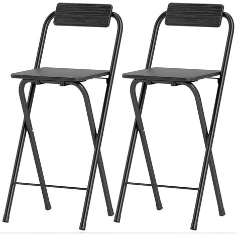 Tabourets de bar pliables dossier repose-pieds lot de 2 acier noir 87 cm