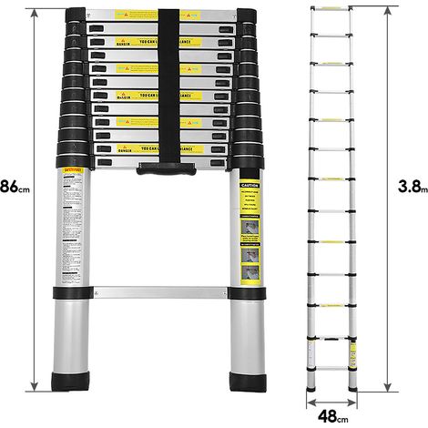 Randaco Teleskopleiter Alu 3.8m Stehleiter Mehrzweckleiter Alu  Anlegeleiter  Multifunktionsleiter Ausziehleiter