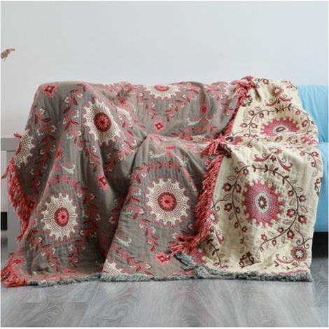 Plaid Boho 150 × 200 cm, Coton Ultra Doux Mandala Marron, Jeté Style Bohème Floral Rustique pour Canapé et Fauteuil, 1 Pièce (1/5)