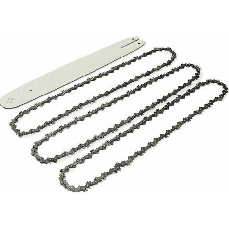Plaque de guidage de 16 pouces + 3 chaînes de tronçonneuse compatibles avec 009, 012, 021, E180, MS180, MS190, MS250 et HT70. (1/4)