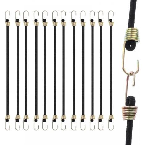Corde elastiche con ganci, confezione da 15, corda elastica da 25 cm, cinghie elastiche in gomma resistenti per fissare bagagli, tende, teloni, auto (1/5)