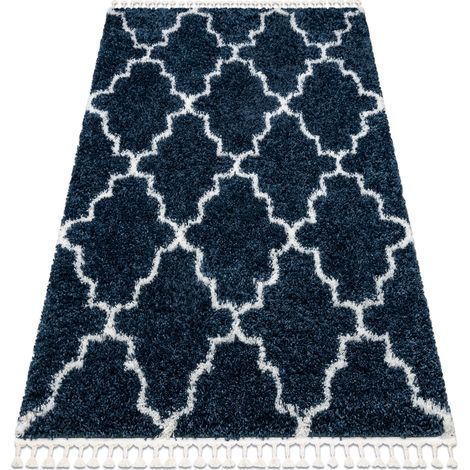 Tapis UNION 3488 Trèfle marocain Trellis bleu et crème Franges berbère marocain shaggy blue 180x270 cm