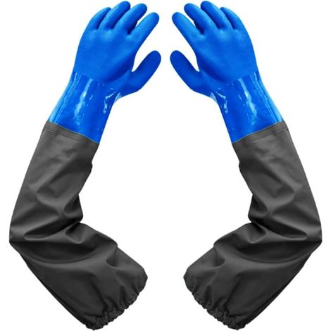 Gants imperméables en caoutchouc, 27 pouces, poignets élastiques, doublure épaisse, adaptés à l'industrie chimique, à l'agriculture et à la pêche (1/4)