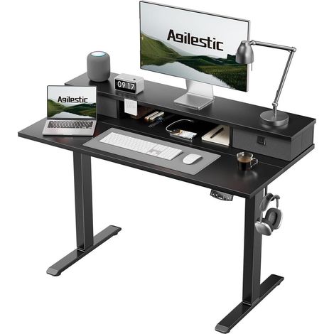 Schreibtisch höhenverstellbar elektrisch 2 Schwarz 100 x 60 cm (1/5)