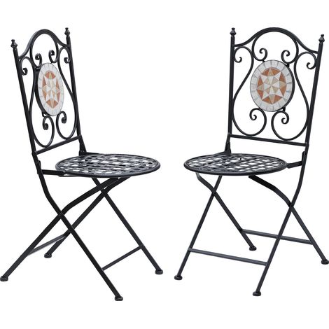 Sillas plegables de jardín tipo bistró, de metal, 81 cm de altura, capacidad de peso de 113 kg, diseño de mosaico, tamaño compacto. (1/5)
