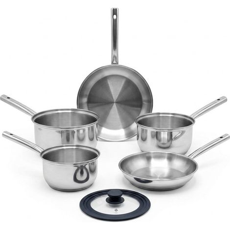 Lot de 3 casseroles 18/20/22 cm et 2 poêles en inox 24/28 cm Fackelmann Rhona (1/5)