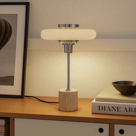 [NEUWERTIG] B-Ware Lindby Tischleuchte Lampe Retro beige Metall Travertin Schreibtischleuchte (1/2)