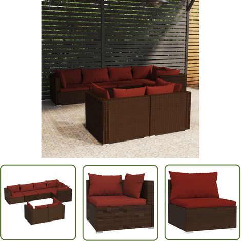 Salon de jardin 7 pcs,Mobilier de terrasse,Table et Chaise pour Relax avec coussins Marron Résine tressée -YZ889809 (1/5)