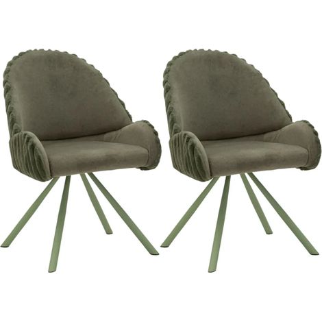 Set 2 Sedie da Pranzo Imbottite in Tessuto Verde Seduta 45 cm