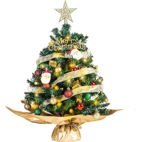 Mini sapin de Noël artificiel lumineux de 45 cm (17,7 pouces), décoration de table avec étoile, vert foncé, pour la maison et les fêtes d'intérieur. (1/2)