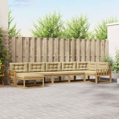 vidaXL Outdoor-Sofagarnitur mit Kissen 7 pcs Weiß und Beige (1/5)