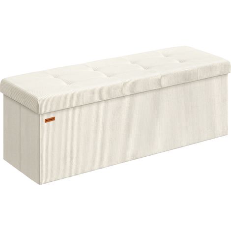 Banc de Rangement, Pouf Pliable, 38 x 110 x 38 cm, Bout de Lit, Repose-Pieds, Coffre de Rangement, Charge jusqu'à 300 kg, pour Salon, Chambre, Entrée, Blanc Crème (1/5)