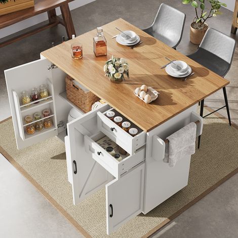 Îlot de cuisine moderne – Buffet et chariot de service effet– Table à manger multifonctionnelle avec rangement – Chariot avec snack-racks intégrés – Table à Manger Pour cuisine, salon ou salle à mange (1/5)
