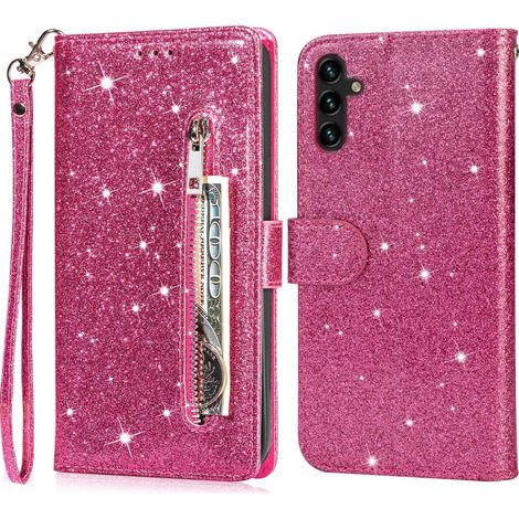 Funda tipo libro para Samsung Galaxy A36 5G, con bolsillo tipo cartera con cremallera y purpurina, color rosa. (1/5)