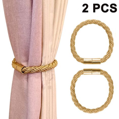 Lot de 2 embrasses magnétiques robustes pour rideaux, avec cordon décoratif, pratiques et sans perçage.