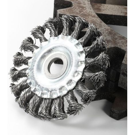 Brosse Plate - Brosse Ronde Tressée - 125 mm - Alésage 22 2 mm - Pour Meuleuse D Angle - Acier - Argent - 1 Pièce (1/5)