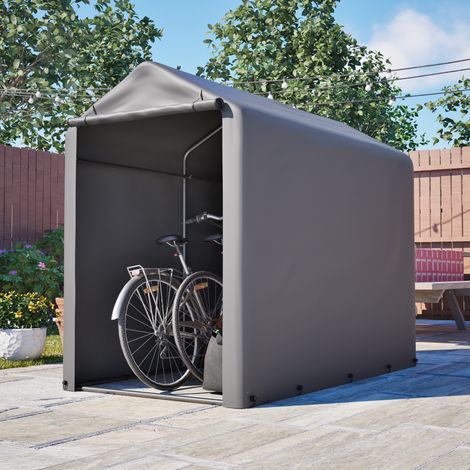 Garage per biciclette 187 x 100 x 160 cm in acciaio zincato grigio scuro con telo PE impermeabile (1/5)