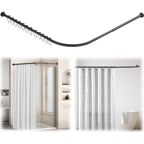 Barre de rideau de douche en forme de L, tringle à rideau de douche, angle réglable avec 12 crochets, tringle de douche d'angle extensible en acier inoxydable 304 (montage par perçage) (68-98 cm x 68 (1/5)