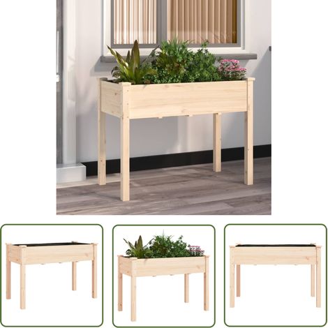 The Living Store Pflanzkübel mit Einsatz 118x59x76 cm Massivholz Tanne - Holzpflanze - Gartentöpfen - Holztöpfe - Blumenerde - Balkonbegrünung (1/5)