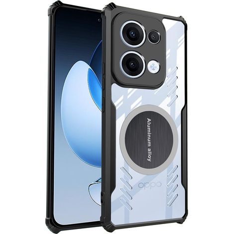 Funda para Oppo Reno 13, con placa magnética, transparente/negra (1/3)