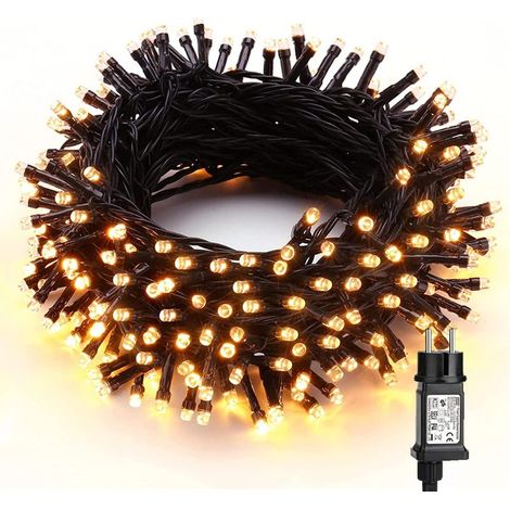 Christmas String Lights, 200 LED Outdoor Electric Fairy Lights, 20m Warm White Green Wire, Indoor Light with 8 Modes, Waterproof for Christmas Party, Wedding, Hotel, Home Decoration