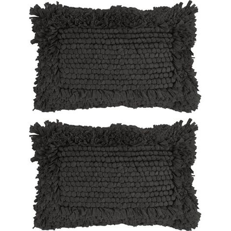 Lot de 2 coussins avec franges 50x30 cm noir