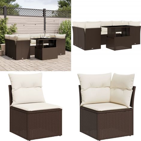 7-tlg. Garten-Sofagarnitur mit Kissen Braun Poly Rattan - Gartensorgsgarnitur - PE-Rattan Möbel - Outdoor Sofa Set - Gartenlounge - Balkonmöbel - Home & Living (1/5)