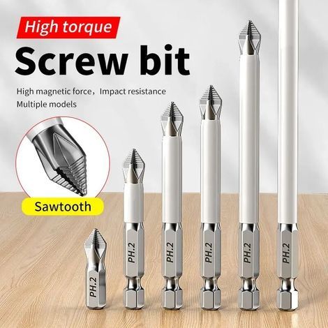 Jeu de 6 tournevis électriques à tête cruciforme magnétique antidérapants pour usage domestique - Forets manuels haute dureté pour tournevis électriques