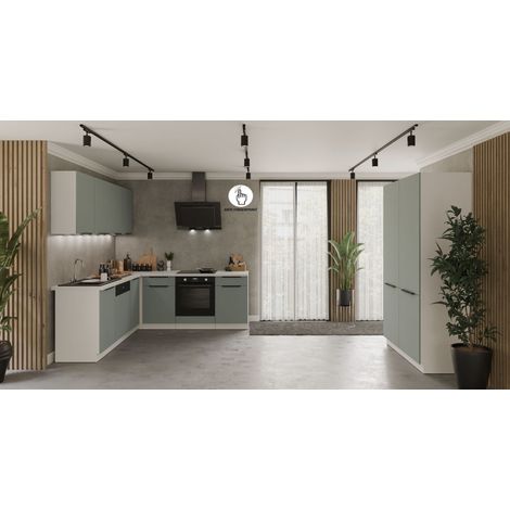 Winkelküche ARIA K-WH ECKE 1 - 215 x 220 &43 120 cm Anti Fingerprint Küchenzeile Küchenblock Singleküche Einbauküche Küche EckkücheAQUAMARINE - AFM