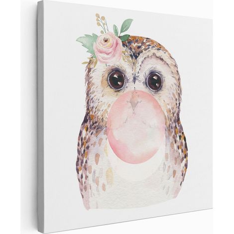 Tableau toile Enfants Carré - Chouette bulle - 80x80 cm (1/2)