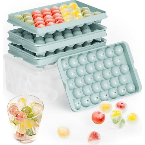 BelleRise - Bacs à Glaçons Ronds avec Couvercle et Boîte - Lot de 3 Bacs Empilables pour Petites Boules Glace, 99 Glaçons Ronds pour Rafraîchir (1/5)
