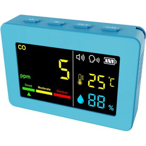 Compteur portable de qualité de l’air 3 en 1, CO, température et humidité, écran couleur, détecteur de monoxyde de carbone avec alarme vocale et affichage de la batterie,de (1/4)