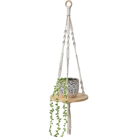 NineClouds étagère murale en dentelle corde de coton naturel bohème en bois à la main suspendu cintre tapisserie tissé étagère flottante salon décoration murale (1/5)