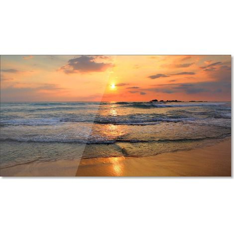 Lupia - Quadro Moderno Stampa su Vetro Temperato GLASS BEACH SUNSET  Alta Definizione e Lucentezza di Colori  Design Elegante per Soggiorno, Camera, Ufficio  Facile da Appendere, 73x139 cm, Vetro (1/4)