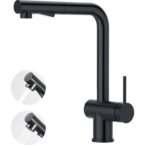 Robinet Évier de Cuisine avec Douchette Extensible, Mélangeur Monocommande Monotrou, Noir (1/5)