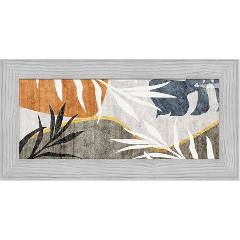 Lupia - Quadro moderno, per soggiorno camera da letto, con cornice BOSTON colore GREY, 28x57 cm, ABSTRACT LEAVES stampa su pannello in legno, stile tropicale astratto (1/4)