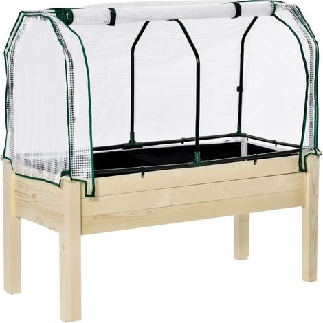 Bac potager surélevé avec abri film à enrouler, cadre en bois, toile respirante, drainage, 121 x 55 x 117 cm, 40 kg, pour balcon et serre - CHICFURN (1/5)