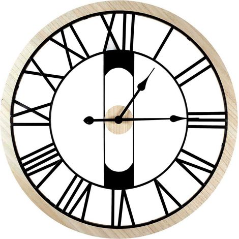 Horloge silencieuse en bois et métal – Design bi-matière chic – Diamètre 70 cm – Apportez du cachet à votre intérieur – Besa