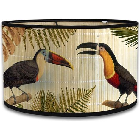 Trommelförmiger Lampenschirm Retro Leinen Lampenschirm Vogelmuster Austauschbares Lampenzubehör für Kronleuchter und Stehlampen 30 x 30 x 20 cm (1/5)