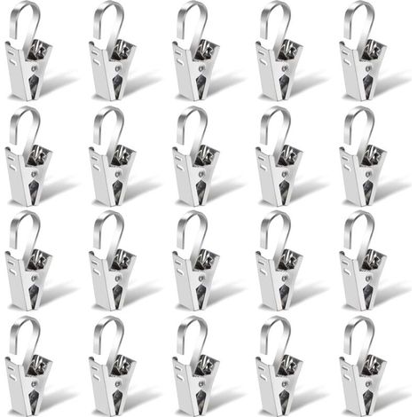 Rideau en Acier Inoxydable Pince, 20 Pièces 35 mm Tringle à Rideau Clips, Douche Anneaux Pinces, Crochets Anneaux à Pince Argent Clips pour Lustres, Photos, Rideaux de Douche et Rideaux-LIAIKI