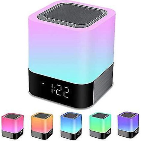 Wecker mit Bluetooth-Lautsprecher und MP3-Player, integriertem Nachtlicht und mehrfarbiger LED-Tischlampe fürs Schlafzimmer (1/4)