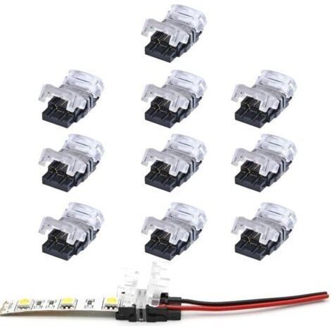Connecteur bande led 2 broches,Lot de 10 Connecteurs de Ruban LED à 2 Broches pour Bande LED SMD 5050/3528 Couleur Unique Imperméable et Non-Imperméable de 10mm (1/4)