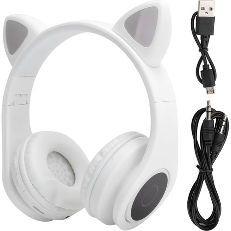 Casque Bluetooth 5.0 avec Microphone en Forme d'Oreilles de Chat pour Jeunes - Réduction de Bruit LED Blanc (1/5)