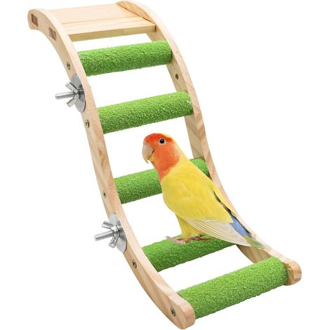 Pont d’Échelle en Bois pour Oiseaux, Jouet d’Escalade pour Perruches, Hamsters, Écureuils Volants et Perroquets, Accessoires pour Cage d’Oiseaux, Perchoir Escalier en Bois (1/5)