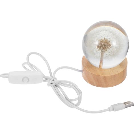 Veilleuse Boule de Cristal Pissenlit 6 CM avec Socle en Bois (1/5)