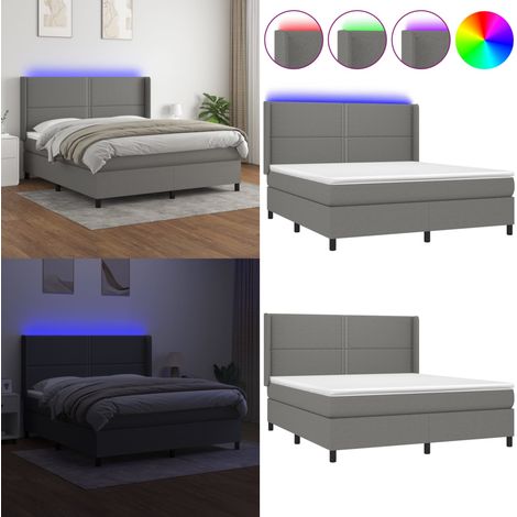 Boxspringbett mit Matratze & LED Dunkelgrau 180x200 cm Stoff - Boxspringbett - Doppelbett - Bettenrahmen - Lattenrost - Massivholzbette - Home & Living