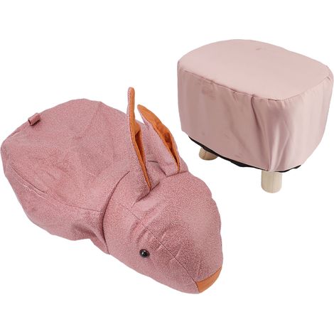 Niedlicher Tierpouf mit weichem Polster und rutschfesten Füßen, kleine Fußstütze für Kinder und Erwachsene, rosa Kaninchen (1/5)